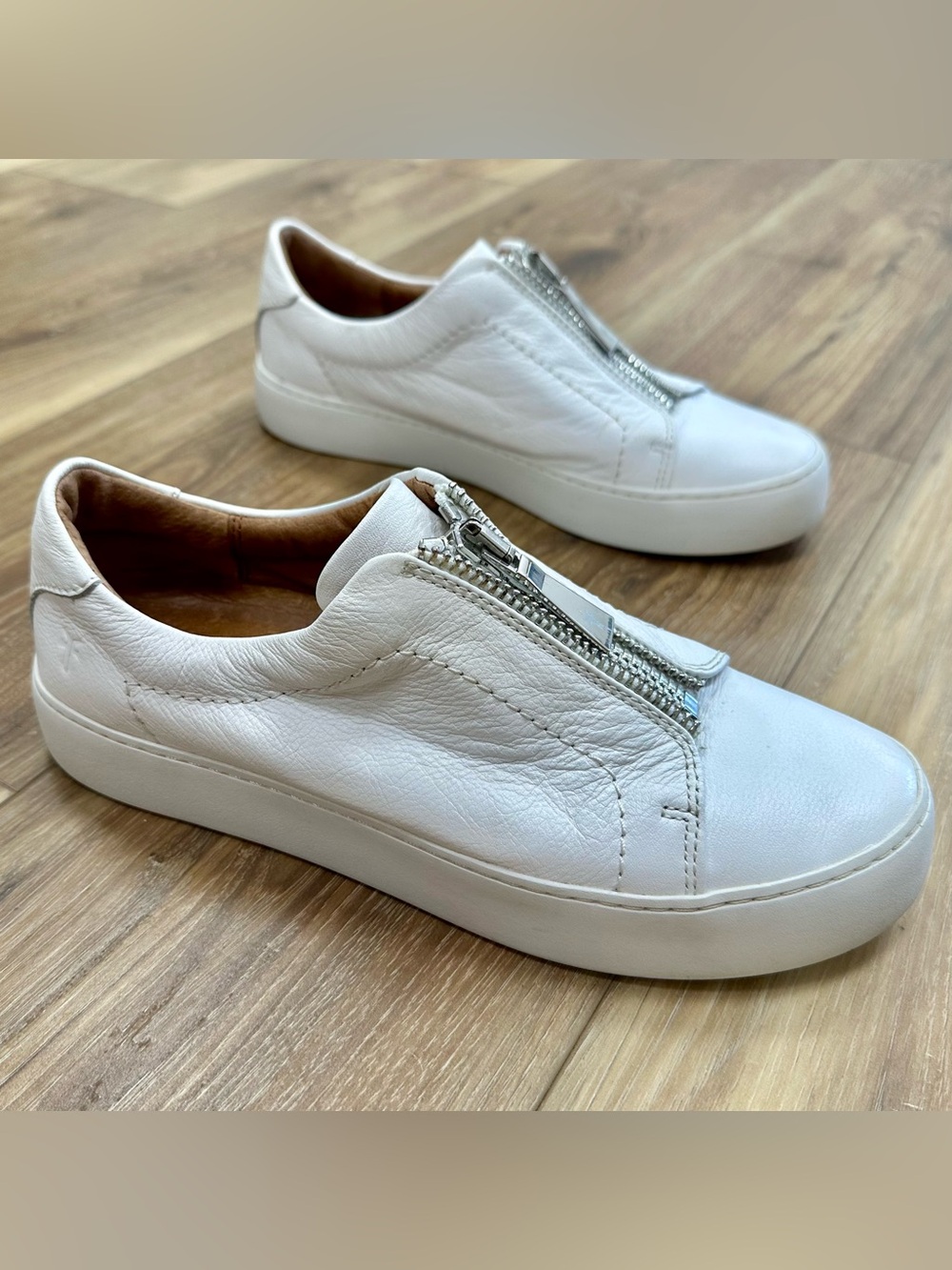 Frye Lena Zip Low Leather Sneakers Shoes 3471320 White, Women’s 8